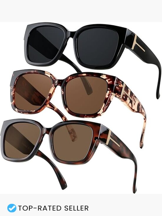 Oversized Fit Over Glasses Sunglasses UV400 Polarized Square TR90 Amazon.com: TJUTR Fit Over Glasses Sunglasses for Women  main image 3